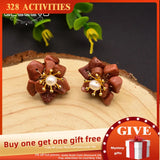 Glseevo Golden Sandstone Pearl Earrings S925 Silver Flower Jewelry