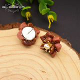 Glseevo Golden Sandstone Pearl Earrings S925 Silver Flower Jewelry