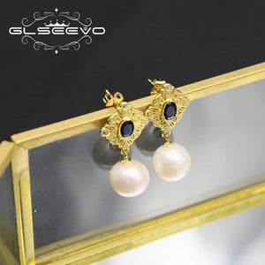 Silver 925 Freshwater Pearl Crystal Earrings GE1064