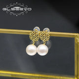 Sterling Silver Mesh Pearl Pendant Earrings for Women GE1086