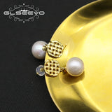 Sterling Silver Mesh Pearl Pendant Earrings for Women GE1086