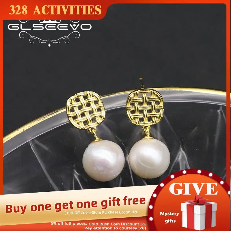 Sterling Silver Mesh Pearl Pendant Earrings for Women GE1086