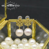 Sterling Silver Mesh Pearl Pendant Earrings for Women GE1086