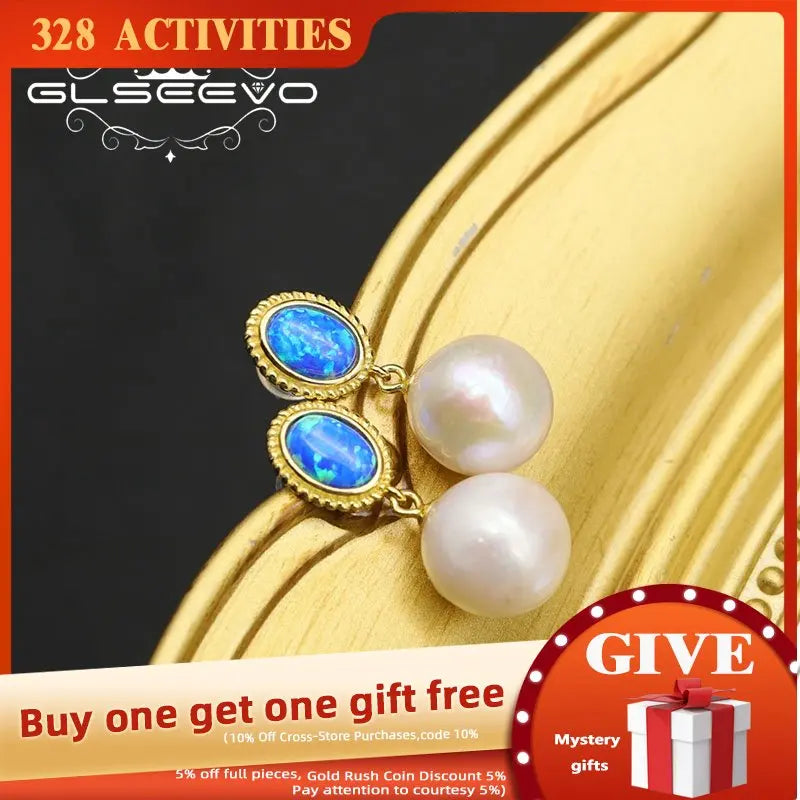 Glseevo Silver Starry Sky Pearl Pendant Earrings GE1082