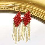 Glseevo Women Earring High Dangle Red Long Hanging Earrings Christmas Year