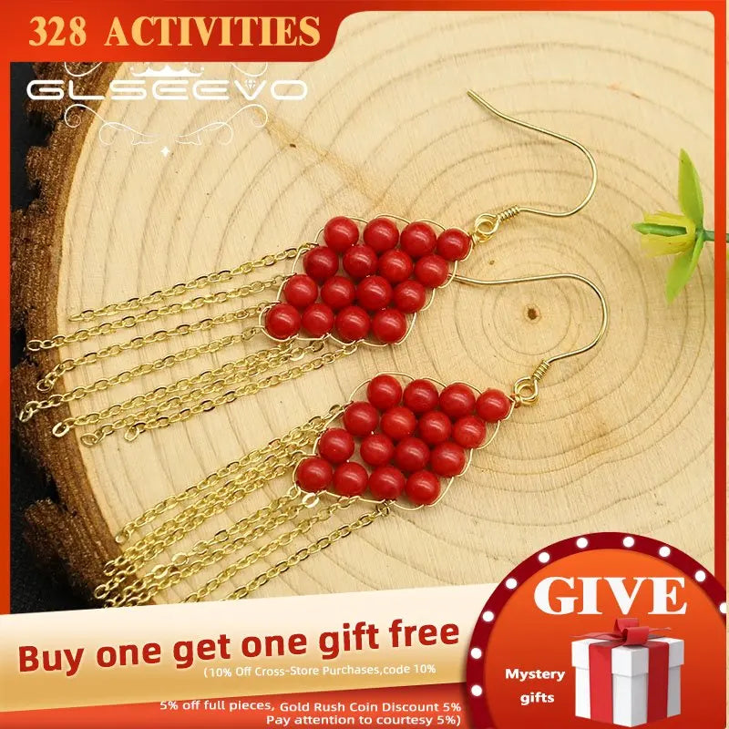 Glseevo Women Earring High Dangle Red Long Hanging Earrings Christmas Year