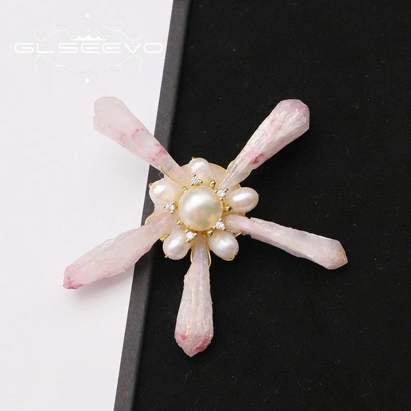 Vintage Pink Pearl Brooch for Women, GO0396B