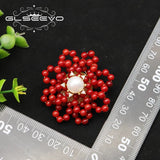 Natural Pearl Coral Flower Round Red Brooch GO0397A