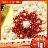 Natural Pearl Coral Flower Round Red Brooch GO0397A