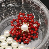 Natural Pearl Coral Flower Round Red Brooch GO0397A