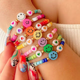 Go2BoHo 7pcs Smiley Face Bracelet Colorful Seed Beads Heart Beaded Bracelets