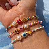 Go2BoHo 7pcs Smiley Face Bracelet Colorful Seed Beads Heart Beaded Bracelets