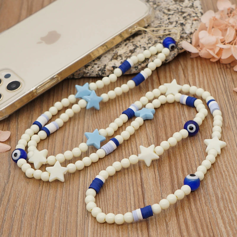 Go2BoHo Evil Eye Beaded Cell Phone Charm Multicolor Glazed Chain Jewelry Lanyard