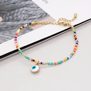Go2BoHo Evil Eye Charm Bracelet Stainless Steel Multicolor Beaded Bracelet