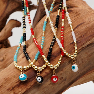 Go2BoHo Evil Eye Charm Necklace Tiny Glass Beaded Crystal Necklaces
