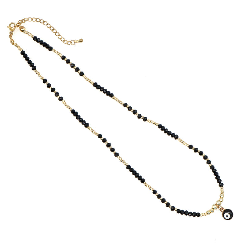 Go2BoHo Evil Eye Charm Necklace Tiny Glass Beaded Crystal Necklaces
