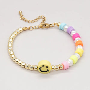 Multicolor Smiley Bracelet with Faux Pearls & Heishi Disc Beads
