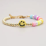 Multicolor Smiley Bracelet with Faux Pearls & Heishi Disc Beads
