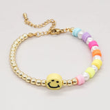 Multicolor Smiley Bracelet with Faux Pearls & Heishi Disc Beads