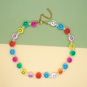 Go2BoHo Smiley Necklace Multicolor Crystal Beads Boho Clay Happy Smile Jewelry