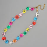 Go2BoHo Smiley Necklace Multicolor Crystal Beads Boho Clay Happy Smile Jewelry