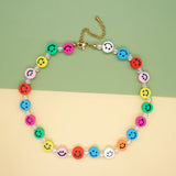 Go2BoHo Smiley Necklace Multicolor Crystal Beads Boho Clay Happy Smile Jewelry