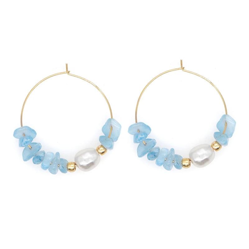 Pearl Earrings Natural Stone Stainless Steel Hoop Women's Jewelry
