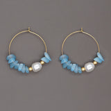 Pearl Earrings Natural Stone Stainless Steel Hoop Women's Jewelry