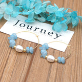 Pearl Earrings Natural Stone Stainless Steel Hoop Women's Jewelry