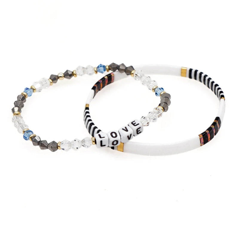 Set of 2 Friendship Crystal Stretch Bracelets for Women Multicolor Tila Crystal