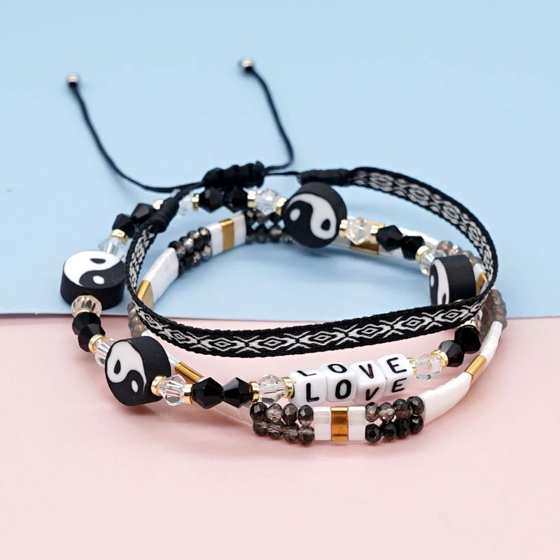 3PCS Friendship Stretch Bracelets Multicolor Woven Tila Crystal