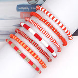 6pcs Red Heishi Bracelet Set Boho Jewelry 4mm Clay Vinly Disc Beaded