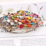 Boho Rainbow Anklet Freshwater Pearl Christ Cross Tobillera Beach
