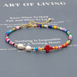 Boho Rainbow Anklet Freshwater Pearl Christ Cross Tobillera Beach