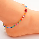 Boho Rainbow Anklet Freshwater Pearl Christ Cross Tobillera Beach