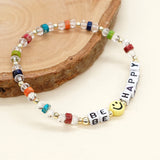 Smiley Natural Stone Beaded Bracelet Clear Crystal Funky Jewelry