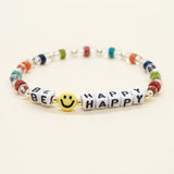 Smiley Natural Stone Beaded Bracelet Clear Crystal Funky Jewelry