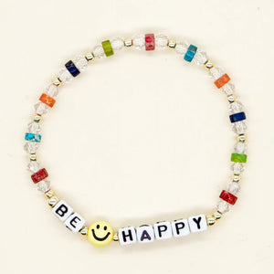 Smiley Natural Stone Beaded Bracelet Clear Crystal Funky Jewelry