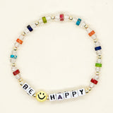 Smiley Natural Stone Beaded Bracelet Clear Crystal Funky Jewelry