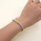 Smiley Natural Stone Beaded Bracelet Clear Crystal Funky Jewelry