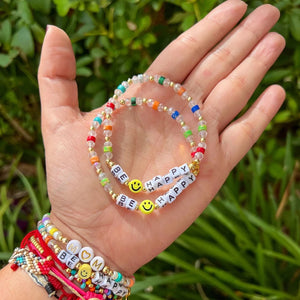 Smiley Natural Stone Beaded Bracelet Clear Crystal Funky Jewelry