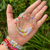 Smiley Natural Stone Beaded Bracelet Clear Crystal Funky Jewelry
