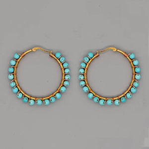 Bohemian Stone Beads Hoop Earrings Stainless Steel Circle