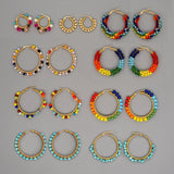 Bohemian Stone Beads Hoop Earrings Stainless Steel Circle