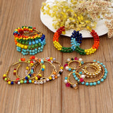 Bohemian Stone Beads Hoop Earrings Stainless Steel Circle
