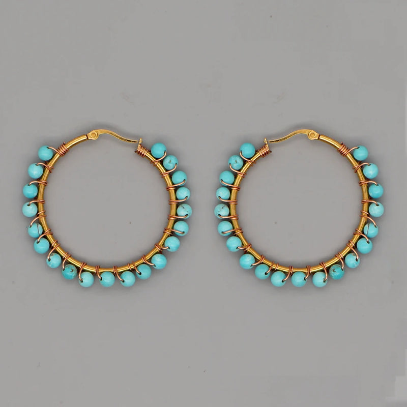 Bohemian Stone Beads Hoop Earrings Stainless Steel Circle