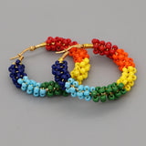 Bohemian Stone Beads Hoop Earrings Stainless Steel Circle