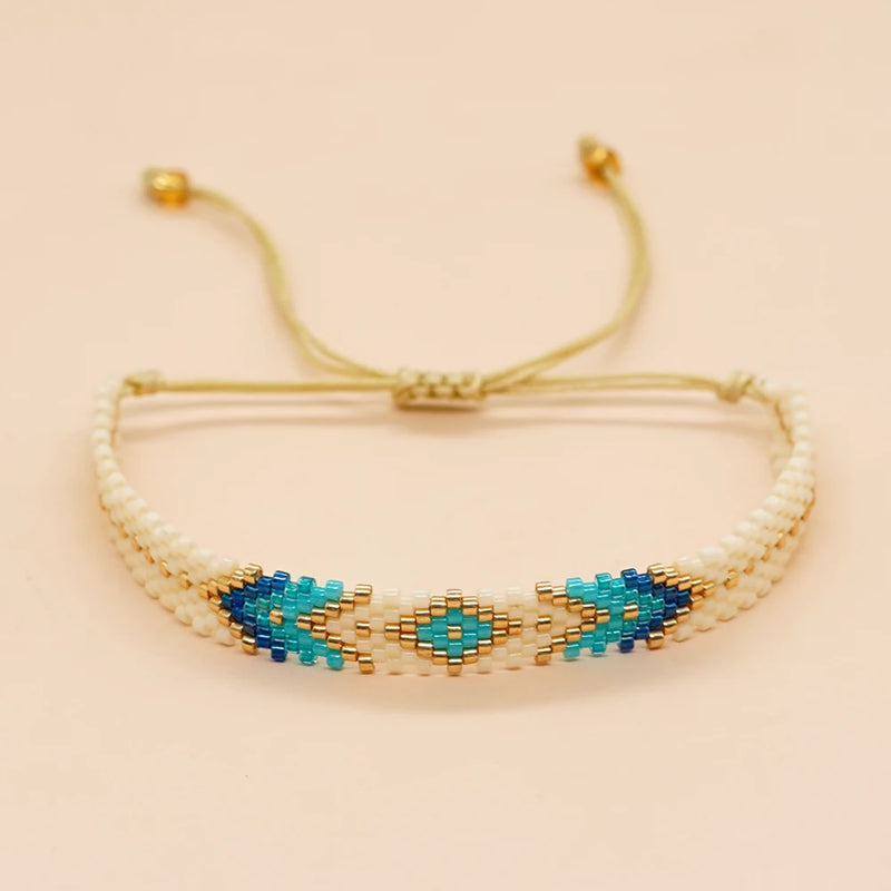 Bohemia Multicolor Beaded Bracelets Adjustable Lace-Up Rope Bangle