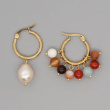 Boho Pearl Stone Hoop Earring Stainless Steel Circle Earrings