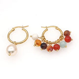 Boho Pearl Stone Hoop Earring Stainless Steel Circle Earrings